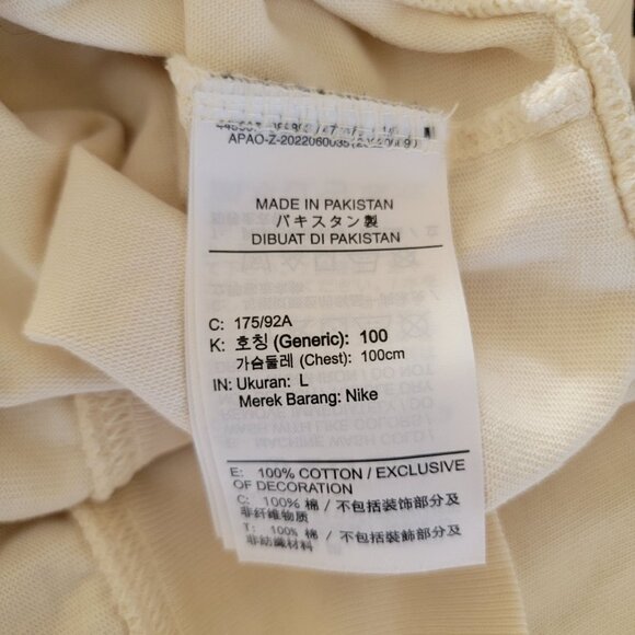 Nike Mens Short Sleeve Oversized Crew Neck Sweatshirt L Cotton Beige & Black - Picture 4 of 7